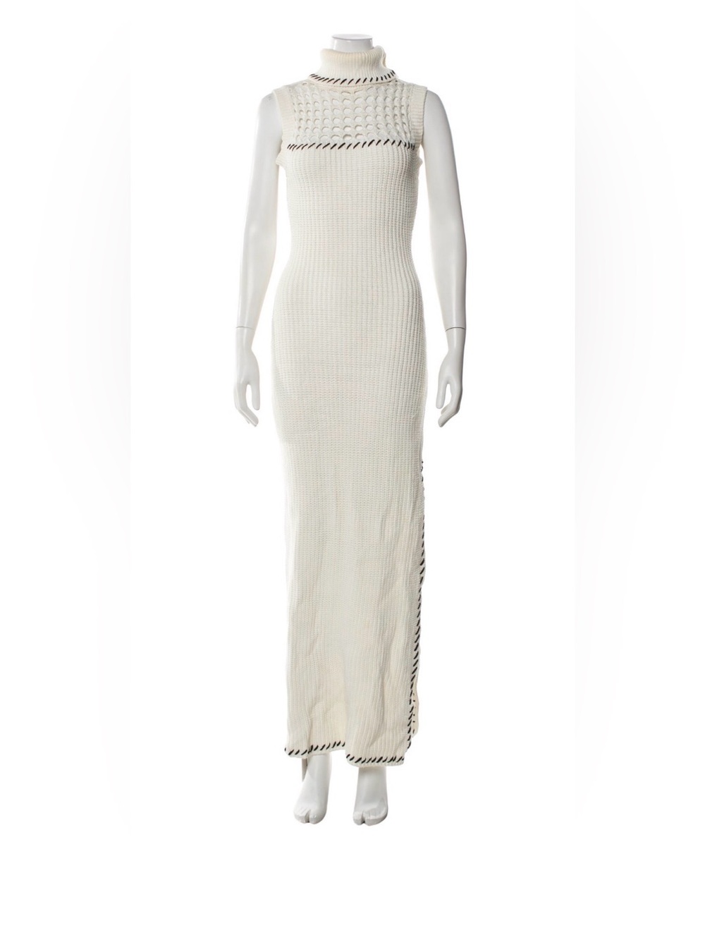 STAUD Cream Sleeveless Knit Maxi Dress with Contrast Trim